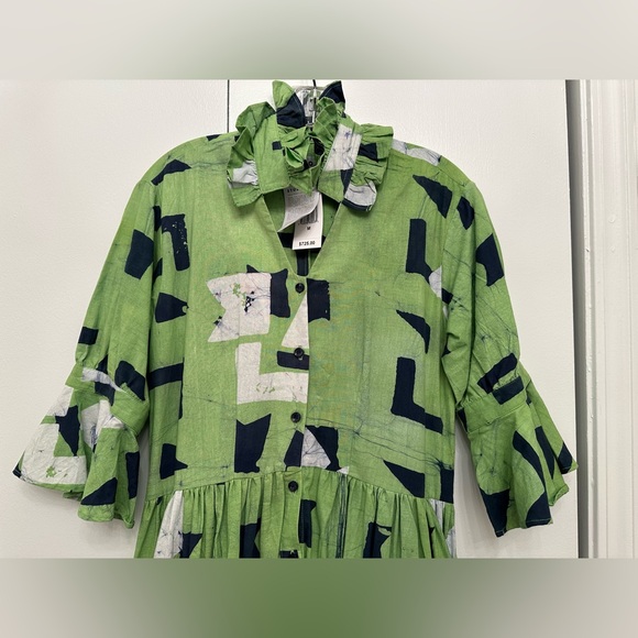 Studio 189 | Green Geo Cotton Ruffle Tiered Long Dress - Picture 8 of 11